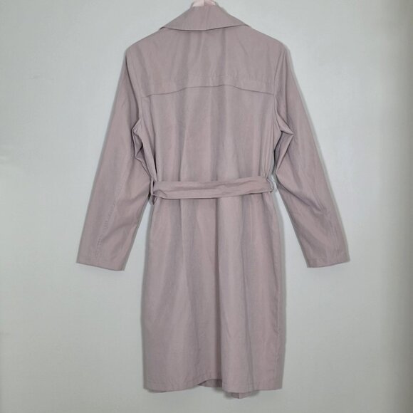 Vero Moda Wrap Coat Womens L Beige Belted Mid Length Pockets Lightweight Preppy - Picture 2 of 16